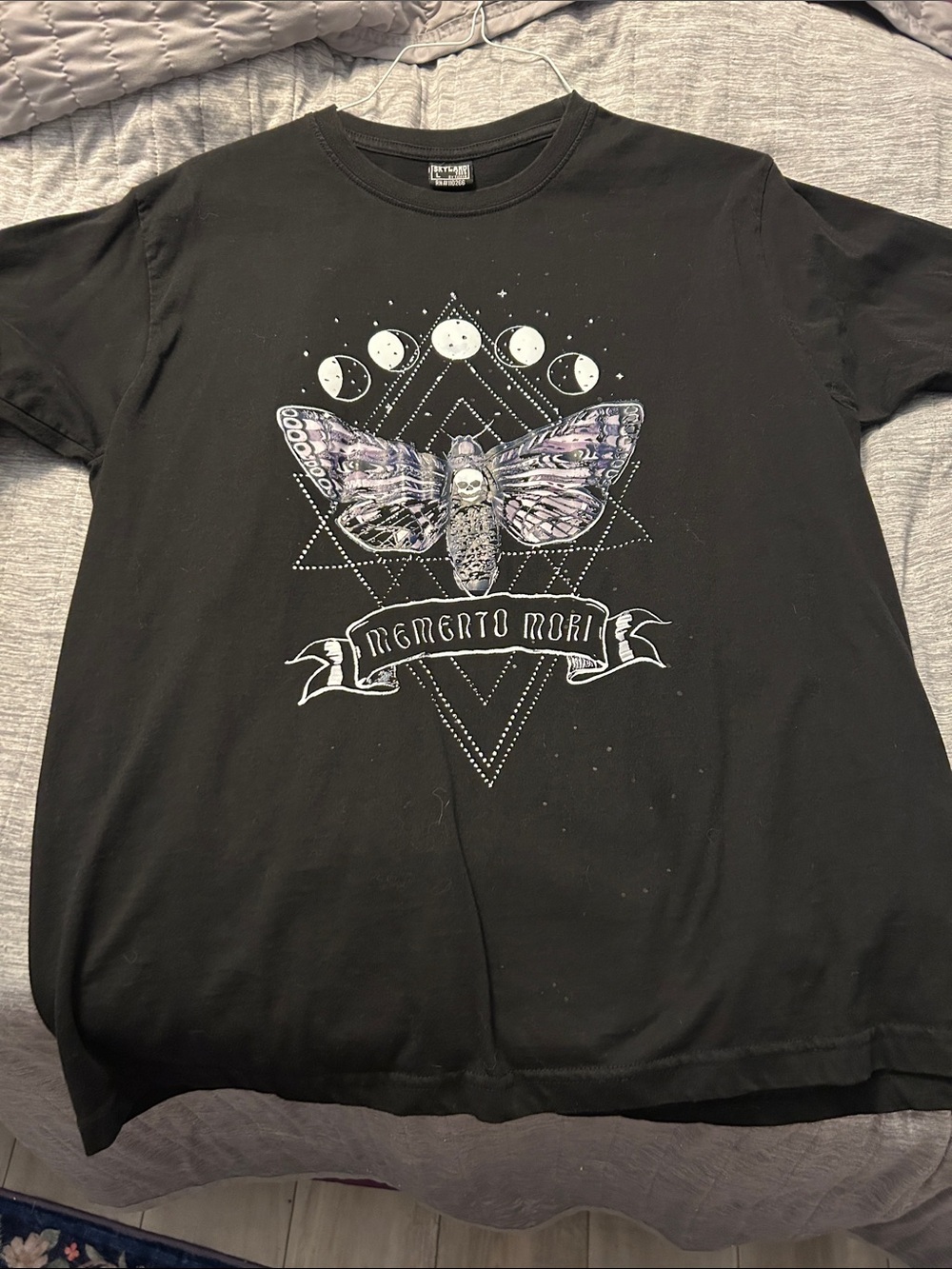 Memento Mori Moth Graphic Tee - Black with Purple Accents